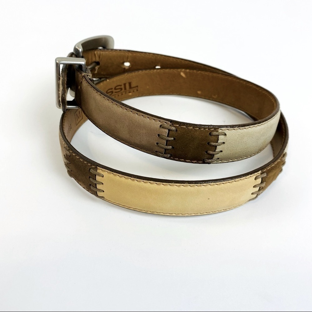 Fossil Color Blocked Stitched Leather Belt